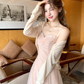 Pink waist temperament mesh embroidery suspender dress women's summer French skirt R4748