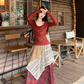 Fairy outfit two-piece suit design halter neck t-shirt fake two-piece plaid skirt suit R1699