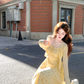 French style yellow temperament suspender dress women's summer beautiful long dress R3828