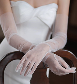 Off-white plain long wedding dress banquet dinner gloves     S6237