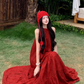 Travel wear red long skirt loose slim print skirt island vacation halter dress R1762