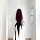 2025 new French black and white contrast suspender dress seaside holiday temperament waist A-line long skirt R0423