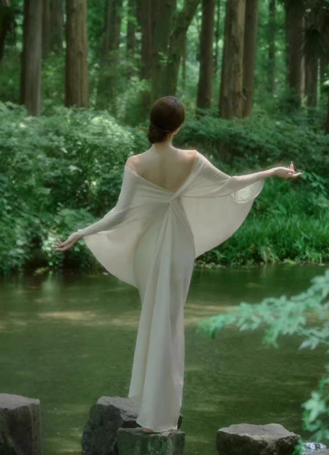 New Chinese style ancient town travel outfit ramie backless dress design photo skirt R1629