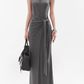 Hot girl slim fit pleated strappy dress 2025 lazy style halter neck hip long skirt R1133