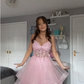A Line Pink Tulle Long Prom Dresses      S6993