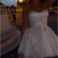 White Prom Dresses Heart Shaped Neck Glitter Shining Short Evening Dresses     S7060