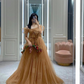 A Line Off Shoulder Tulle Long Evening Dresses Prom Gown     S6973