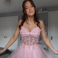 A Line Pink Tulle Long Prom Dresses      S6993