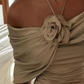 Champagne Evening Dress Sleeveless Floor Length 3D Flower Pleat Sexy Formal Occasion Dress     S7032