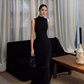 High-grade half-high collar sleeveless dress 2025 temperament waist A-line long skirt R1089