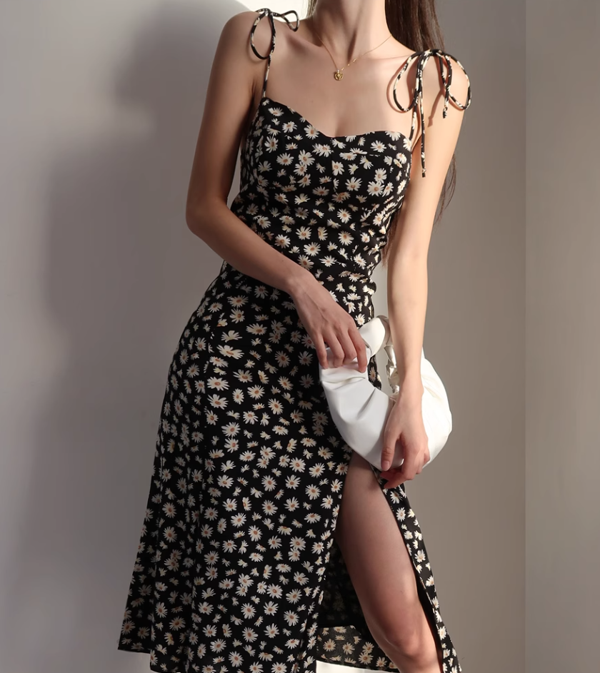 European and American slim fit slit dress retro long dress suspender dress R2859