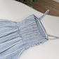 Blue plaid lace slim high-end detachable suspender tube top long dress R0298