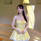 Yellow suspender dress 2025 pure desire waist lace a-line princess dress R1093
