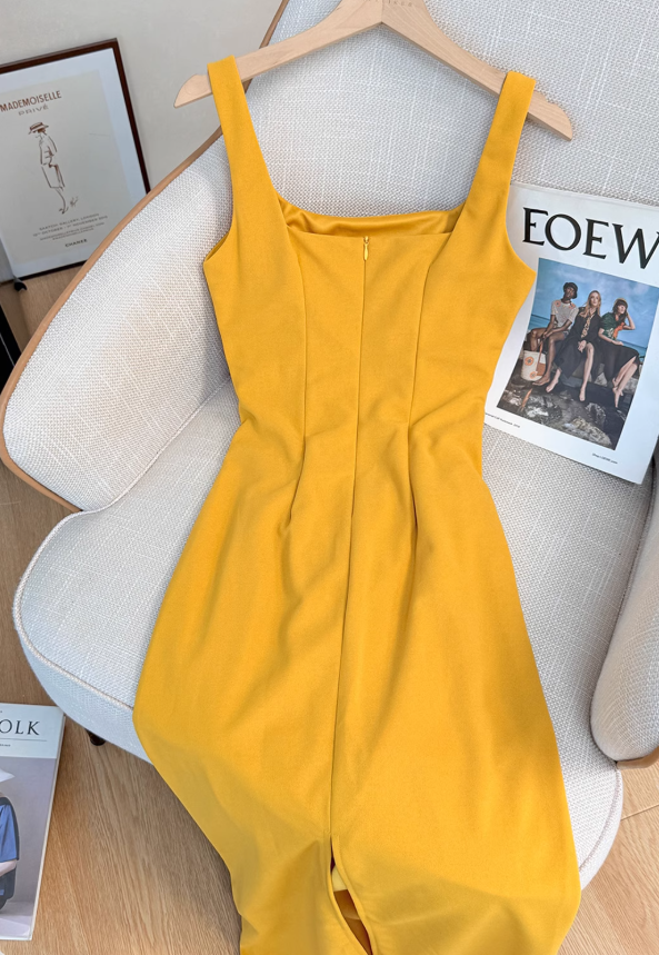 French pure desire pleated suspender dress for women new style waist slimming slit hip skirt R4030