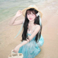 Gentle mint green floral sling dress beautiful waist slim hip skirt R0506