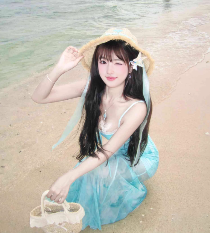 Gentle mint green floral sling dress beautiful waist slim hip skirt R0506