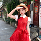 Red doll collar polka dot short-sleeved dress women's summer temperament skirt R4620