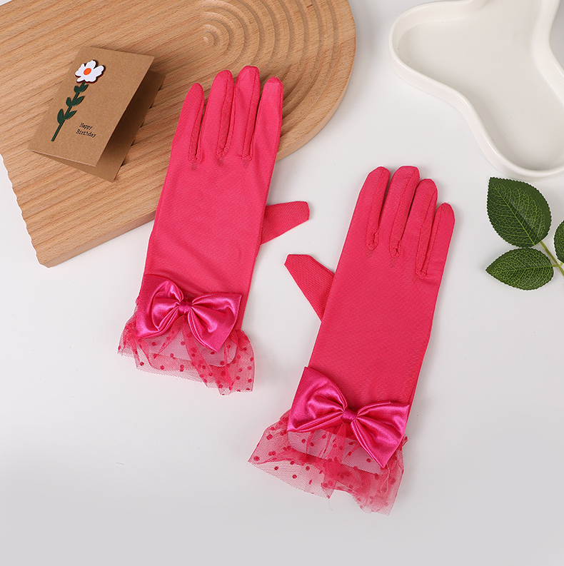 Mesh gloves, black lace polka dot lace bow short tube French Hepburn style dress     S6255