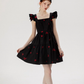 French style suspender floral skirt small flying sleeve black skirt short dress R2748