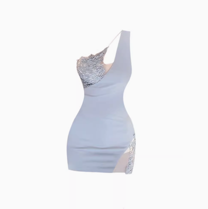 Pure desire style lace off-shoulder suspender dress 2025 hot girl waist hip short skirt R1106