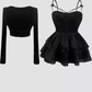 Sweet and spicy suspender dress 2025 pure desire waist small black dress suit R1124