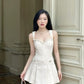White suspender tube top waist slimming A-line pleated skirt homecoming dress R3903