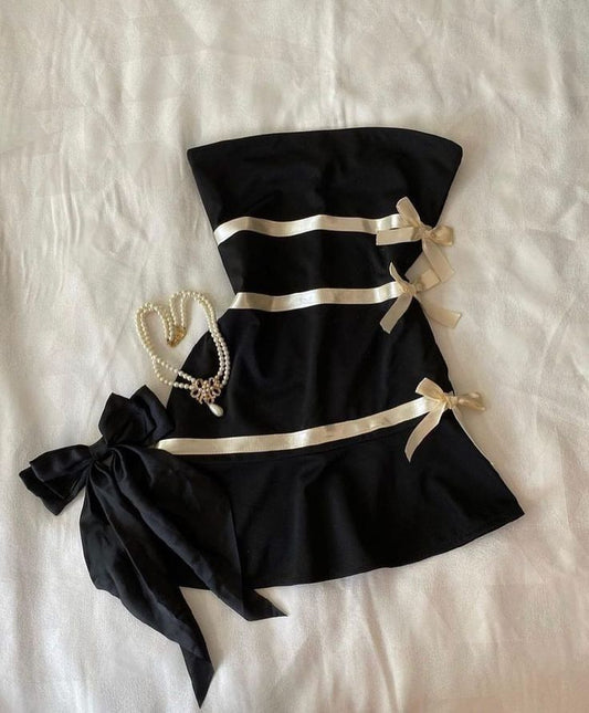 Black tube top waist sexy mini skirt homecoming dress R2664