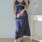 French retro floral suspender dress with slim waist and lace short skirt R2858