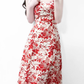 2025 Summer New Romantic Red Floral Waist Tie Holiday Suspender Dress R0922