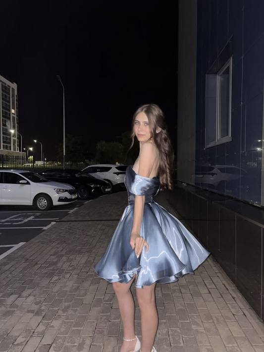 Silky Satin Women's Corset Homecoming Dress Dusty Blue Short Prom Gown Party Dress RS3218