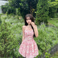 Pink small floral suspenders waist slimming and slimming cute mini skirt homecoming dress R4040