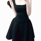 2025 Summer New French Black Dress Square Neck Waist Short Dress R0925