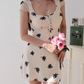 French retro square neck dress, slim fit and sexy hip hugging skirt, short skirt R2864