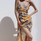 French retro slim fit dress with side slit and waist cinching for slimming effect, long suspender dress R2867