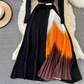 Temperament black long-sleeved fake two-piece knitted pleated dress 2025 elegant long skirt R0366