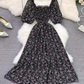 2025 new first love skirt square neck floral chiffon skirt tea break forest platycodon skirt a-line dress R0339