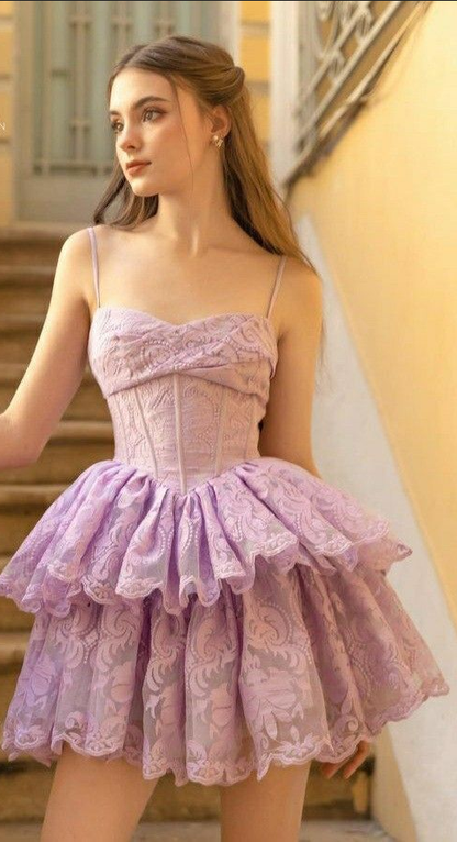 Purple lace sexy puffy princess dress homecoming dress R2409