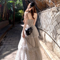French style waist beautiful small skirt V-neck halter neck cake long skirt holiday polka dot dress R1751