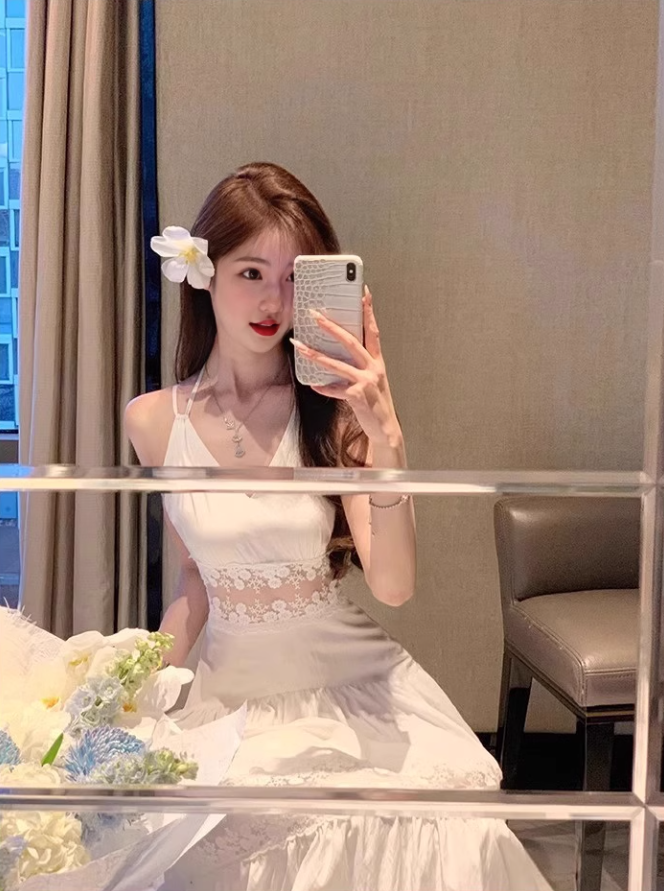 Temperament lace suspender dress waist dress long skirt R0488