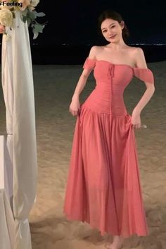 Pink one-shoulder slim waist long skirt homecoming dress R3227