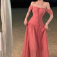 Pink one-shoulder slim waist long skirt homecoming dress R3227