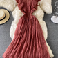 Lace round neck dress long sleeves fashionable slim fit elegant ruffled long skirt dress skirt R0396