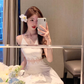 Temperament lace suspender dress waist dress long skirt R0488