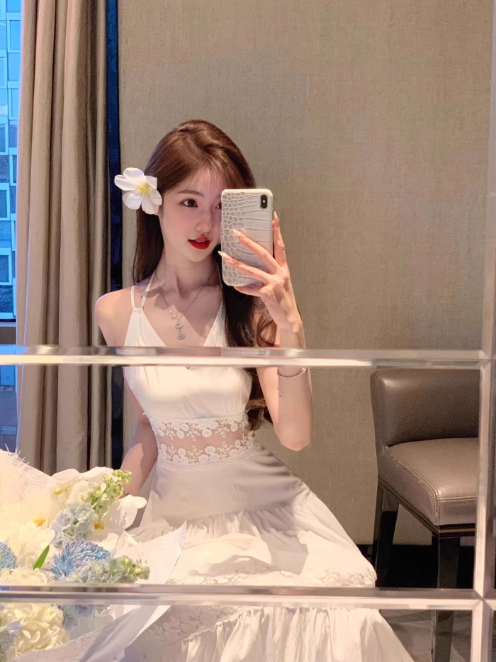 Temperament lace suspender dress waist dress long skirt R0488