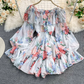 Holiday one-shoulder off-shoulder printed chiffon jumpsuit skirt super fairy wide-leg pants jumpsuit R0380