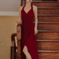 Retro skirt halter neck dress sexy backless wine red temperament slit dress skirt R1512