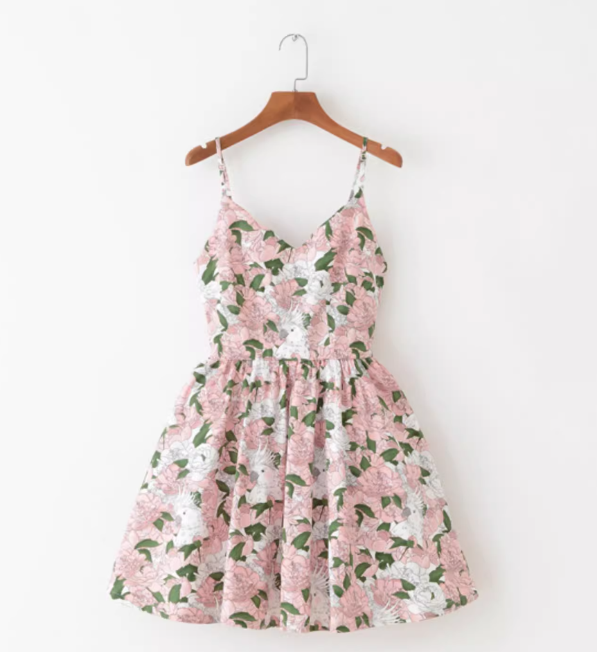 French retro floral slimming and waist cinching skirt with a large skirt and suspender R2874