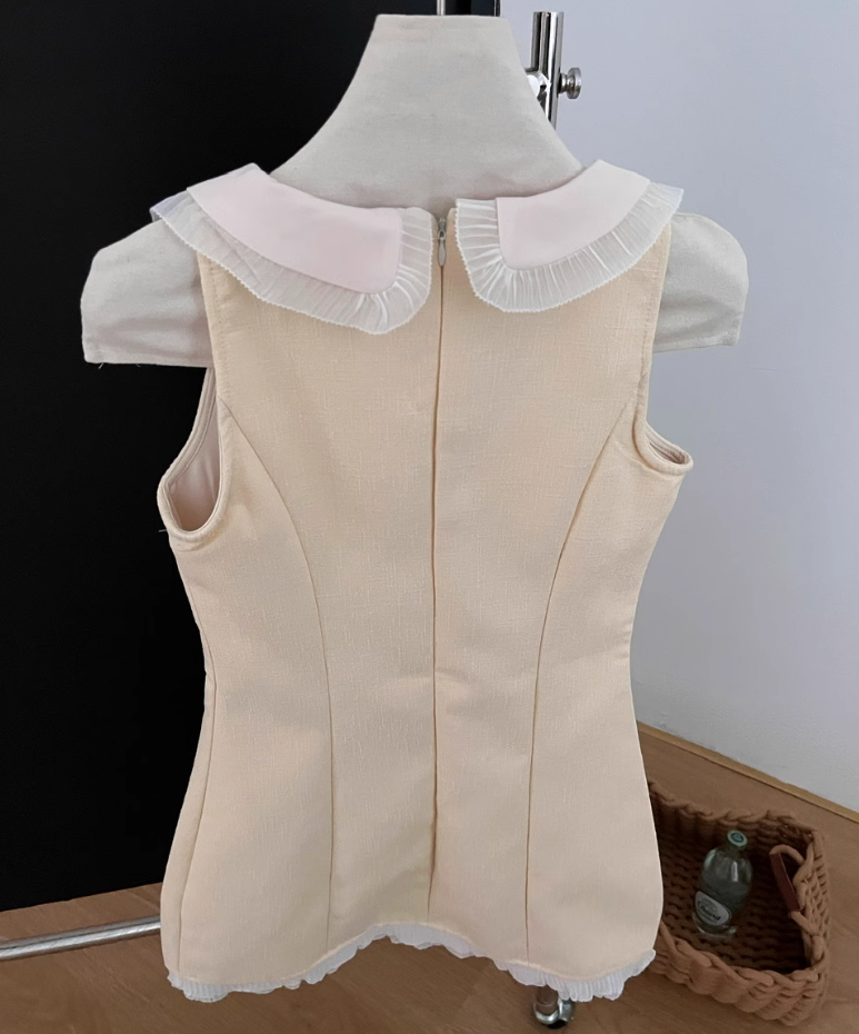 Chanel style baby doll collar dress with slim waist and short skirt R2014