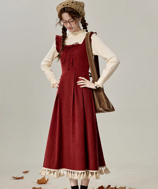 French style red slim dress for women 2025 engagement travel overalls dress R1893