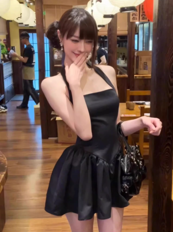 High-grade tube top halter neck dress 2025 backless waist tutu skirt R1214